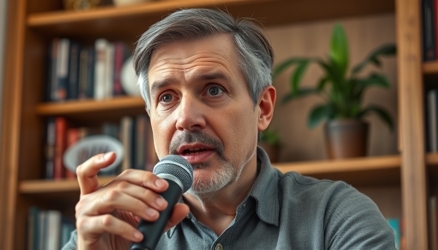 Middle-aged man discussing healthy aging nutrition at a desk.