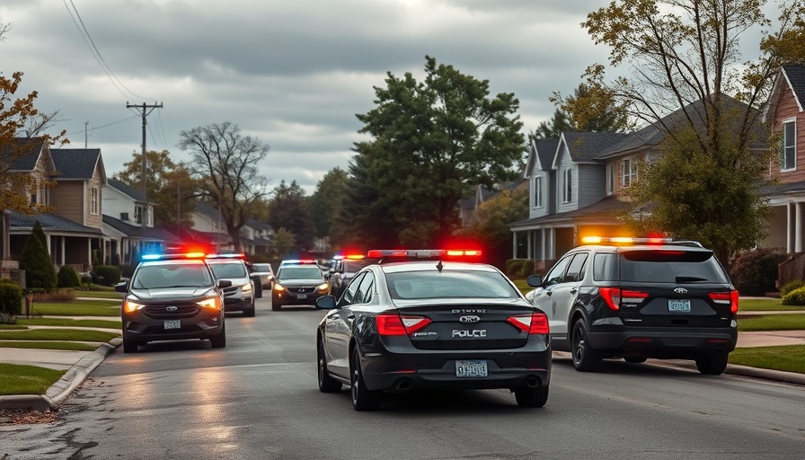 Police vehicles in San Antonio neighborhood demonstrating gun safety response.