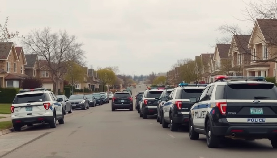 Overcast residential street with police vehicles for San Antonio crime reports.