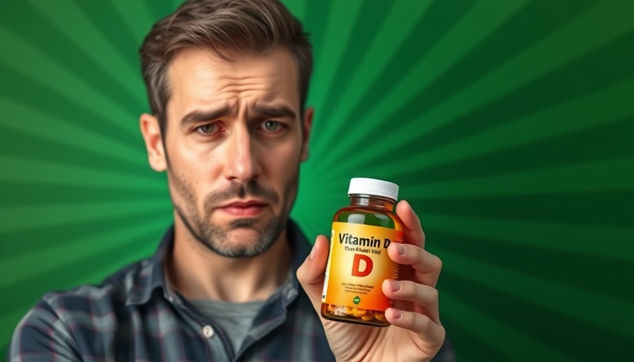 Vitamin D Danger Health Insights: Concerned man with Vitamin D bottle.