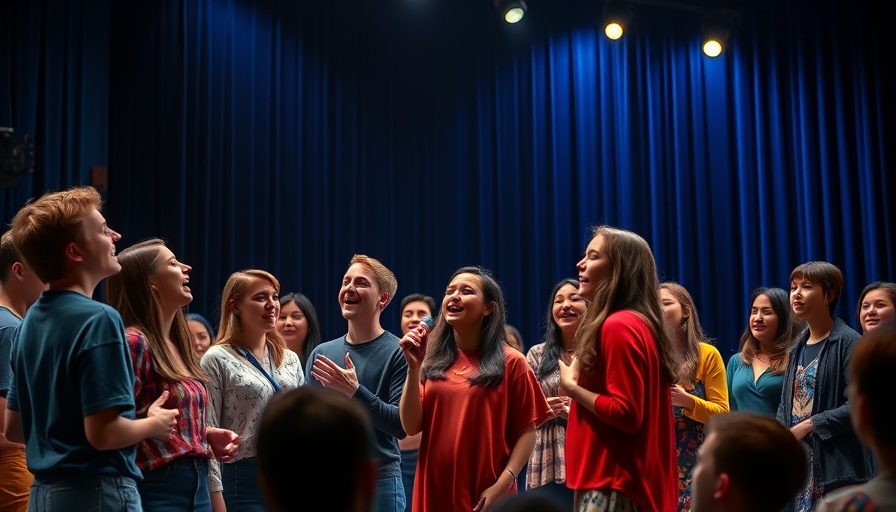 LeBron James news event with young singers performing on stage.