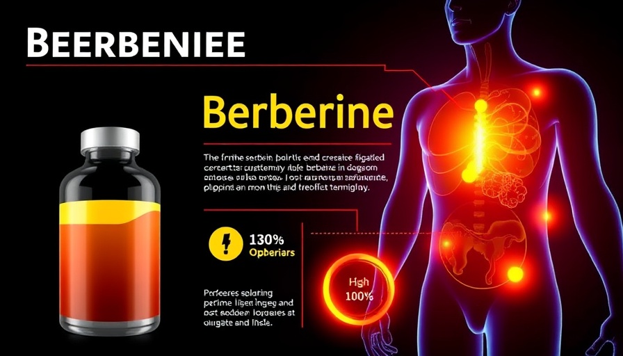 Infographic about Berberine benefits for health showing supplement and health impact areas.