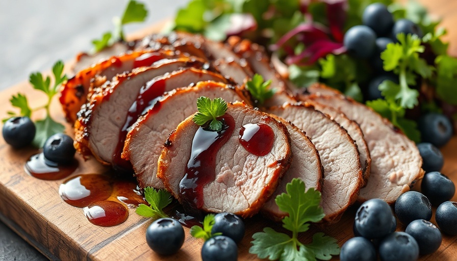 Wild Ginger and Blueberry Glazed Crispy Duck Breast with greens.