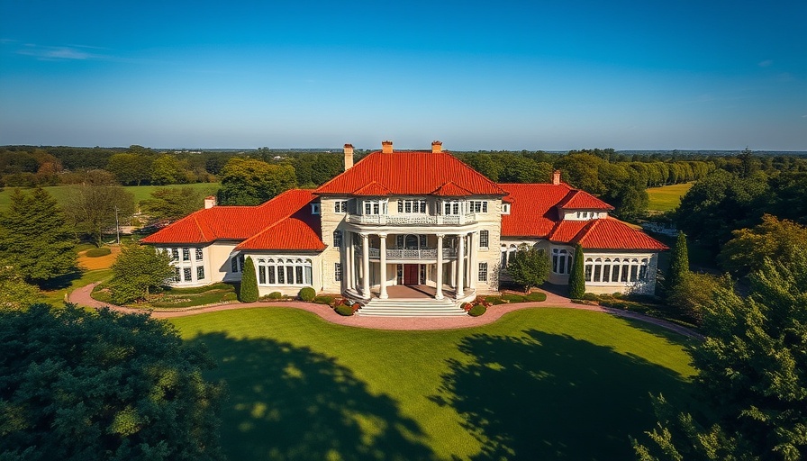 Aerial view of a luxurious mansion in Dallas real estate market.