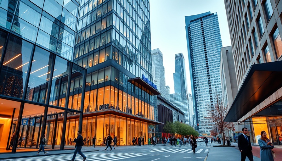 Modern urban development in Dallas featuring commercial buildings and pedestrians.