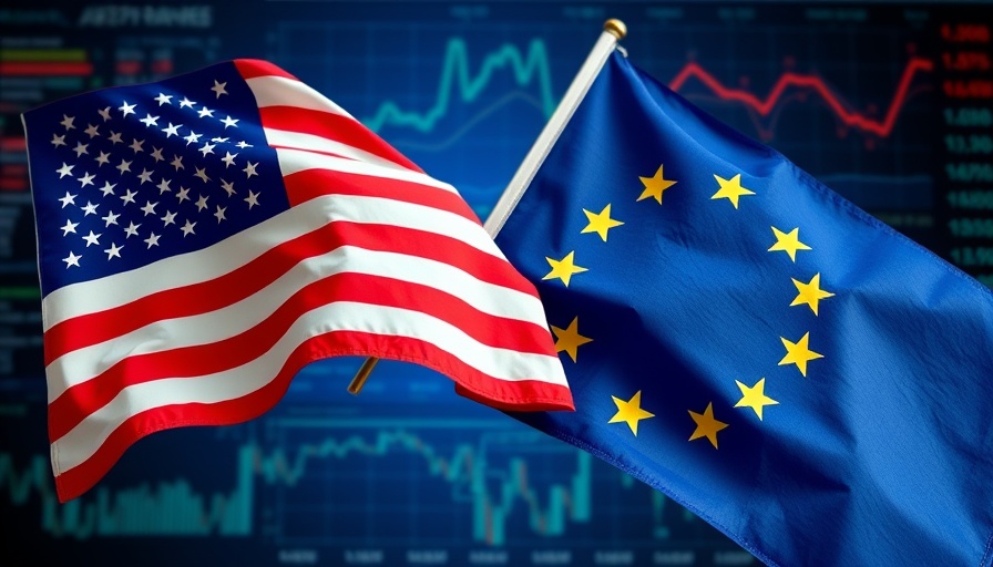 Impact of Trump tariffs on EU illustrated with flags.