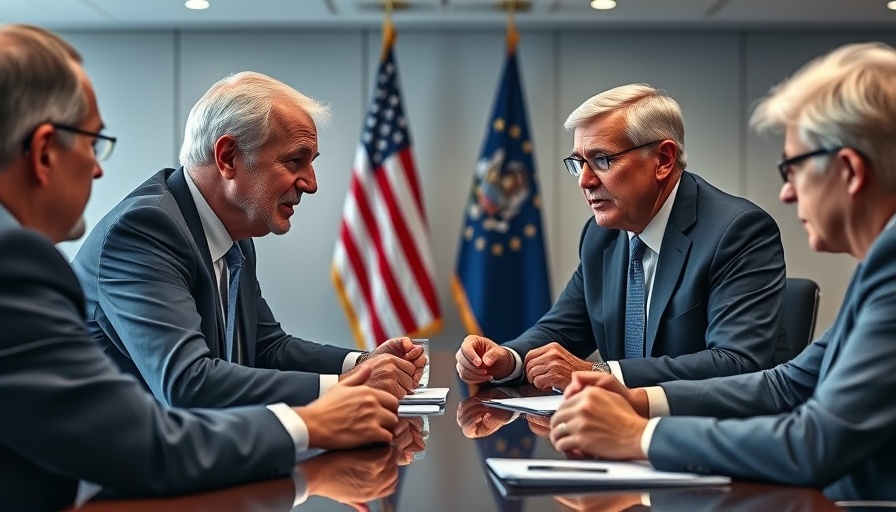 Politicians in trade meeting discussing Trump tariffs with EU.