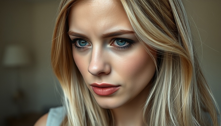 Emotional close-up of a woman expressing vulnerability indoors.