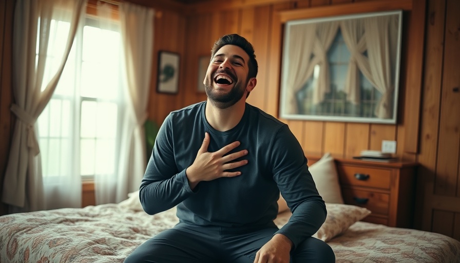 Joyful man enjoying a moment in a cozy home setting.