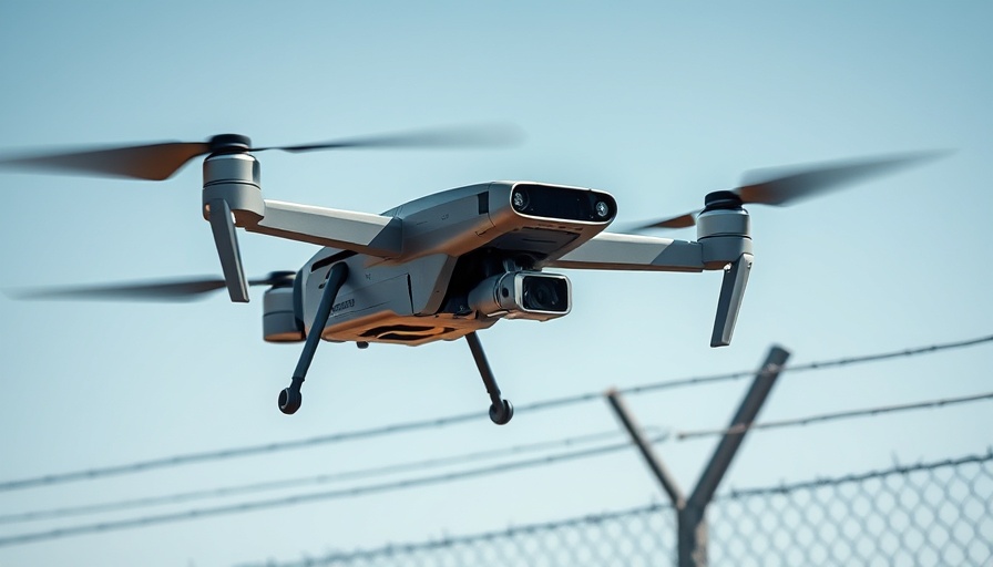 Advanced surveillance drone monitoring near barbed wire fence, national security news.