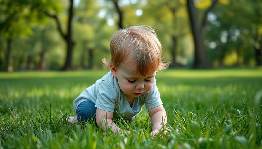 Young child exploring in the grass, ADHD management techniques in nature.