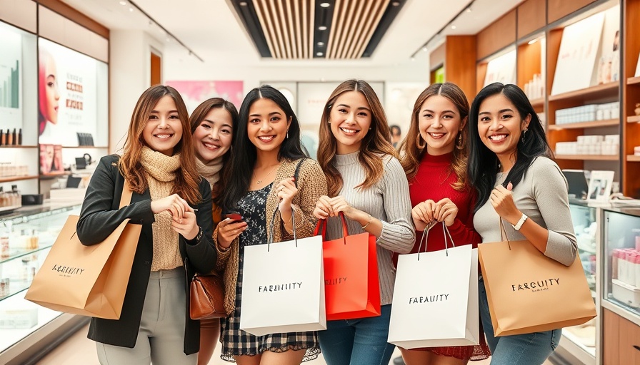 Austin lifestyle: Smiling women with shopping bags in beauty store.