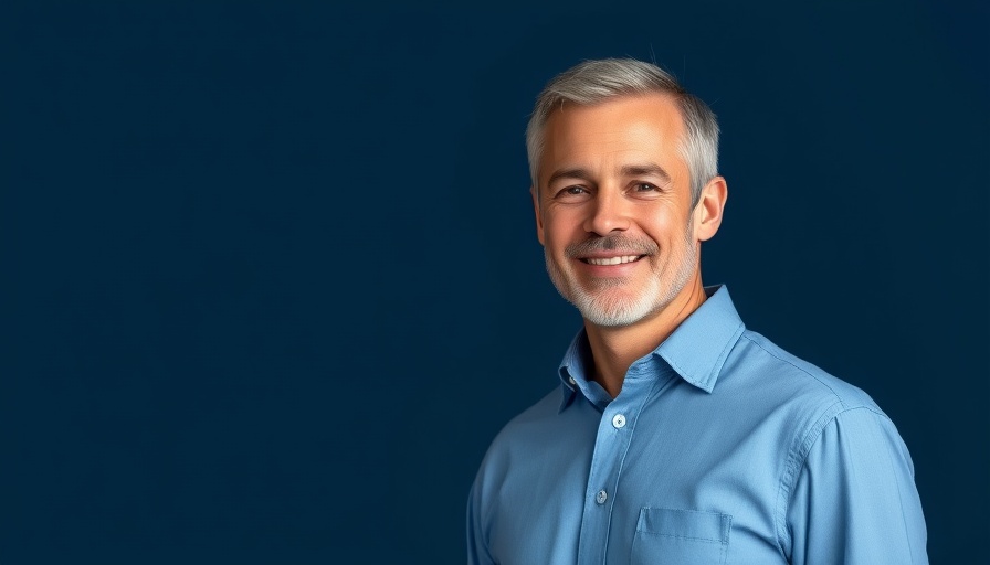 Confident middle-aged man promoting mental wellness for seniors.