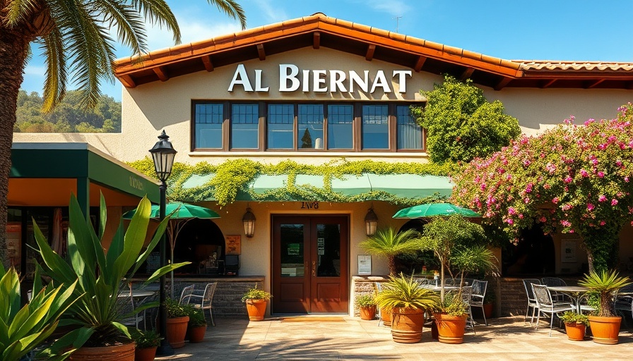 Al Biernat's entrance with patio setting for Sunday brunch.