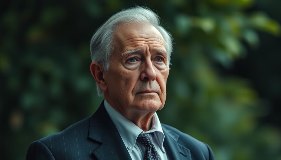 Thoughtful older man in a suit, opioid epidemic USA, focused expression.