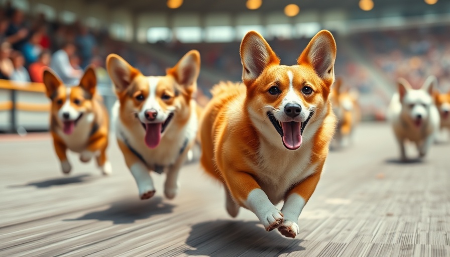Corgis racing on ESPN The Ocho vibrant event track.