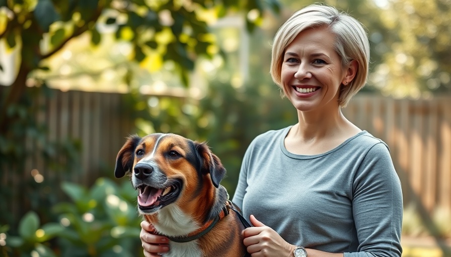 Houston Humane Society new executive director with dog in garden.