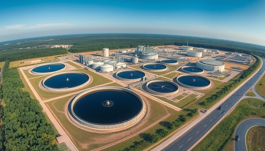 Houston water purification project aerial view showcasing facility layout.