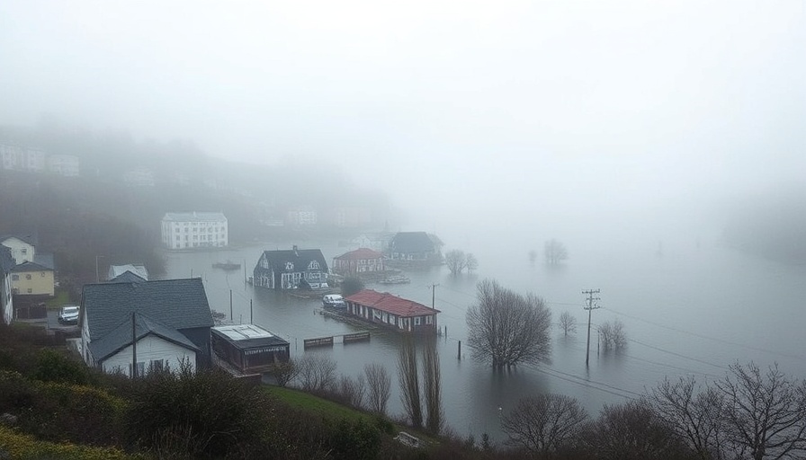 Flooded coastal town under tsunami warnings post 8.8 magnitude earthquake
