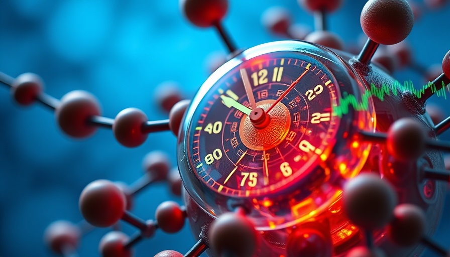 Illustration of artificial cells keeping time in a vibrant scientific theme.