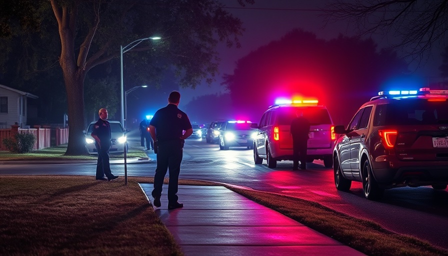 San Antonio nighttime police investigation scene with flashing lights.