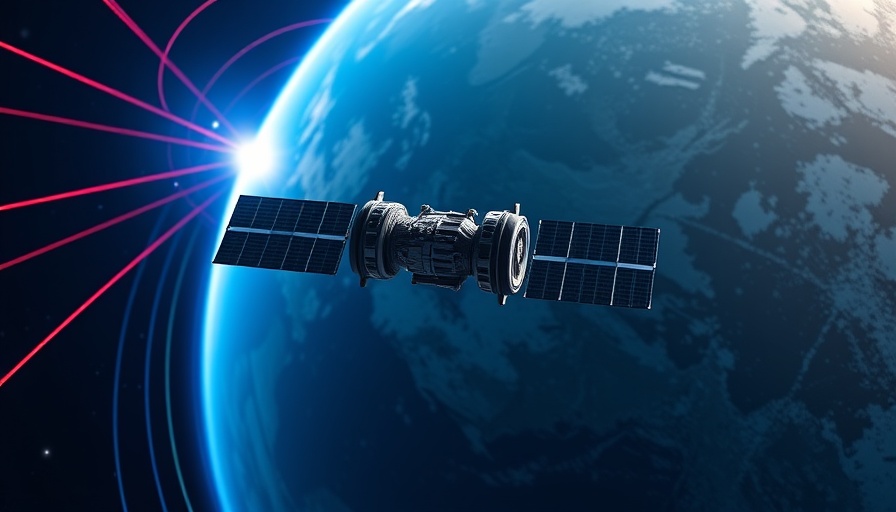 Advanced satellite orbiting Earth with communication lines.