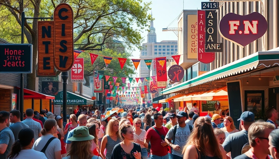 Austin events street festival with diverse crowd and live music.