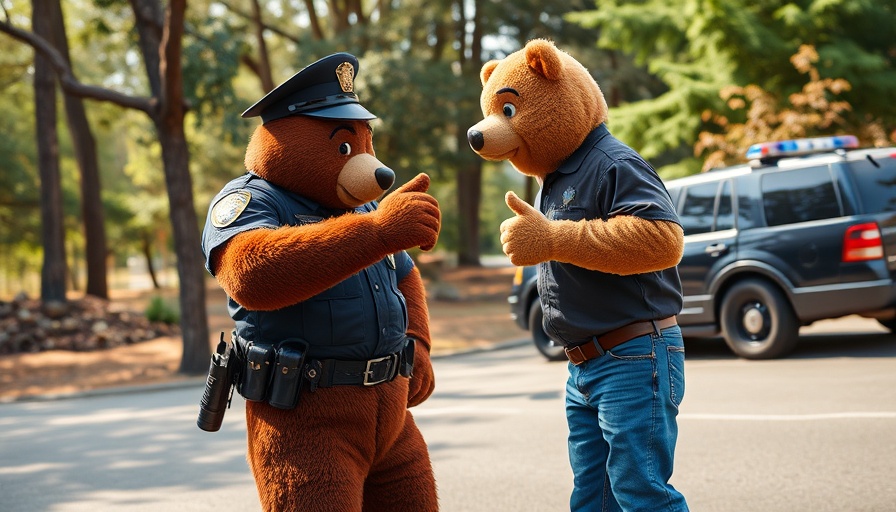 Smokey the Bear with police officer arrest in Florida scene.