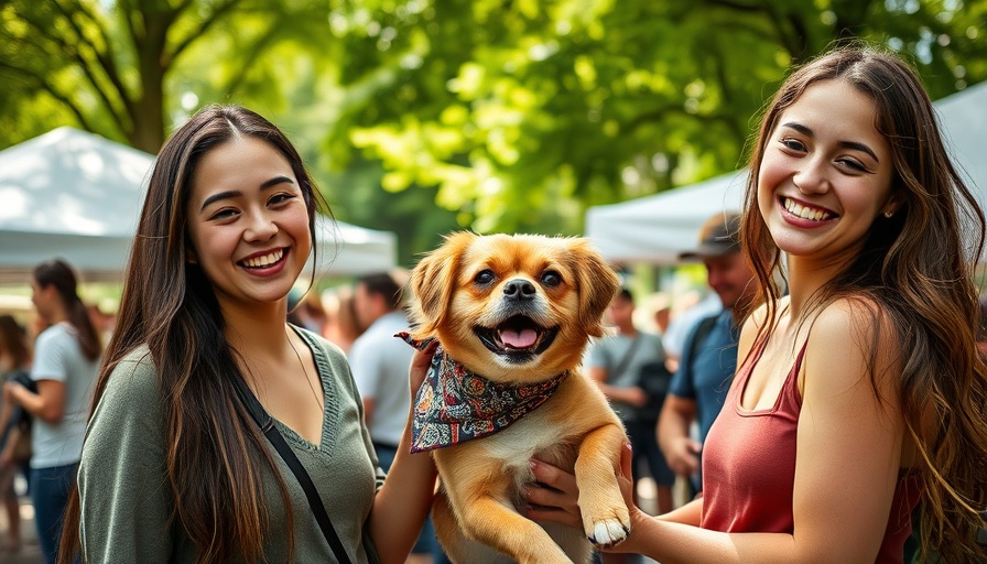 Austin lifestyle: joyful women at an outdoor event with a dog.