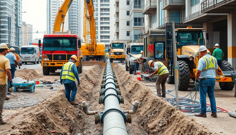 Construction site for water line replacement project in Highland Village.