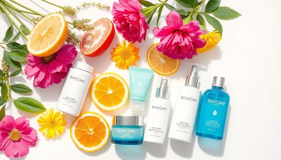 Vibrant Austin summer skincare essentials with floral accents.