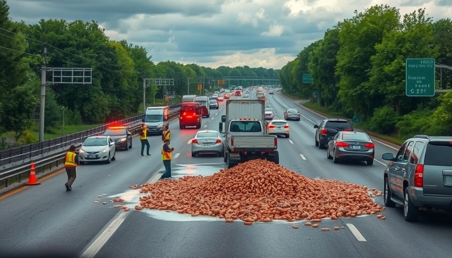 Emergency responders at highway hot dog spill accident commute