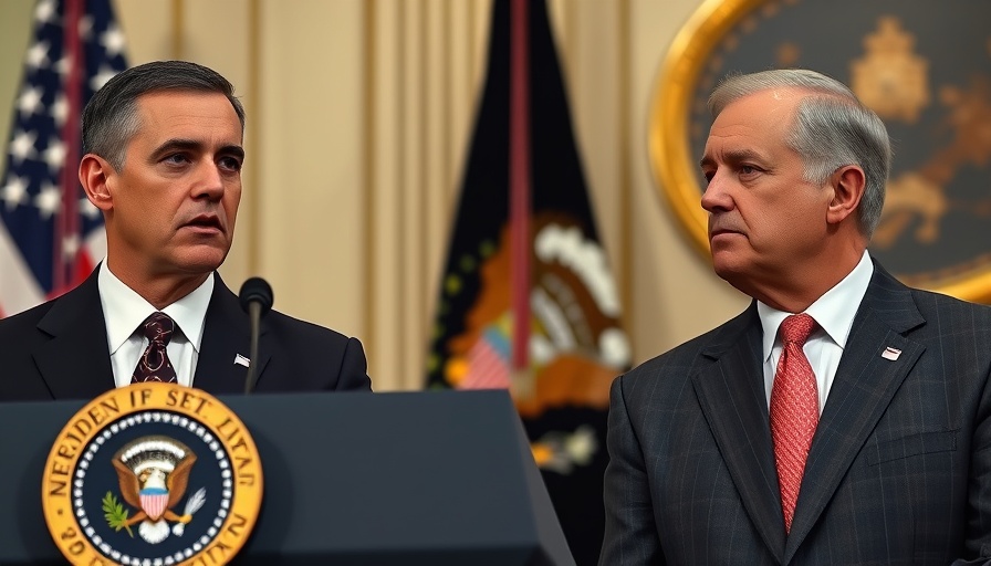 DOJ targets noncitizens on voter rolls with two people at podium, formal setting.