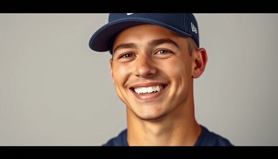 Smiling athlete in baseball cap and jersey, studio shot.