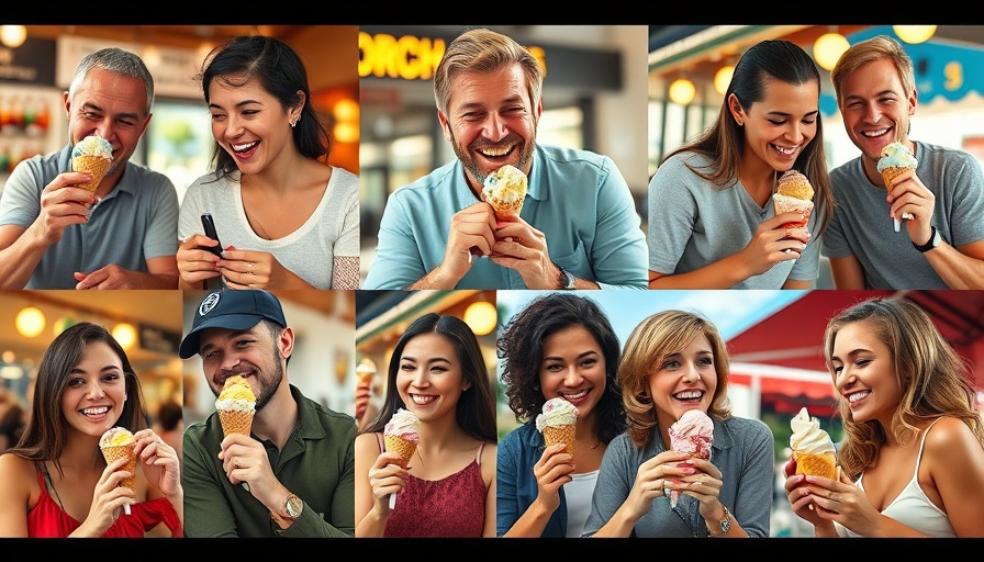 Happy people enjoying the best ice cream in Houston, colorful collage.