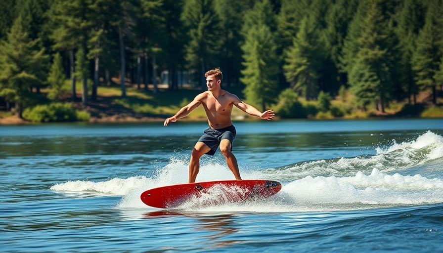 Quick reactions in sports: Athlete skillfully wakesurfing on a lake.