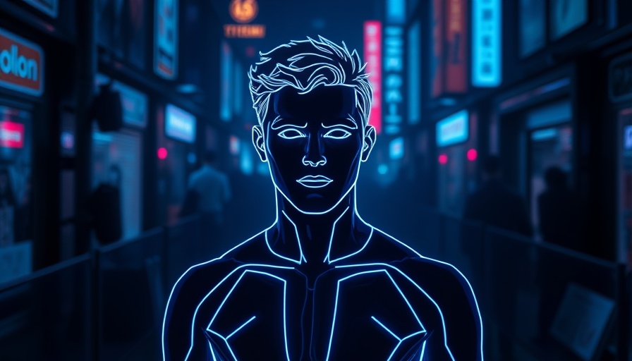 Futuristic neon human outline with serene expression in digital setting, related to psychedelics and non-hallucinogenic analogs.