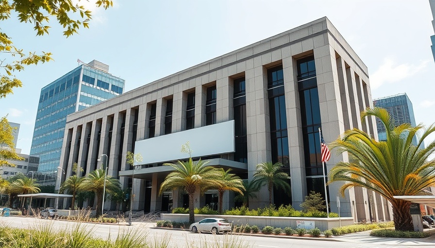 Dallas business news building with modern architecture and greenery
