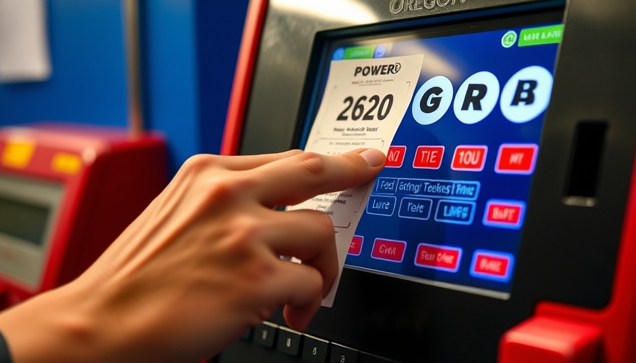 Hand scanning Oregon Lottery Powerball ticket in modern machine.