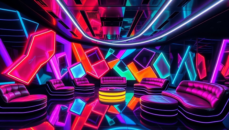 Interactive experience in Dallas with neon lights and geometric designs.