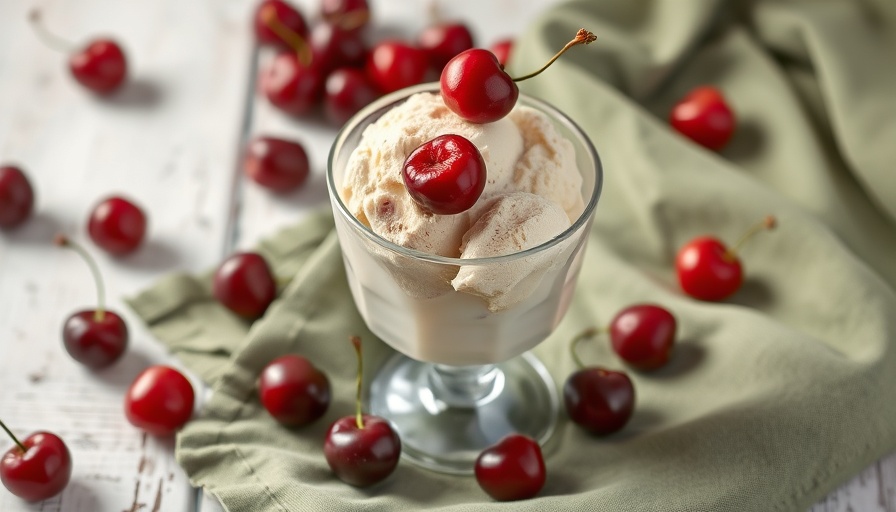 No-churn cherry and star anise ice cream topped with a cherry.