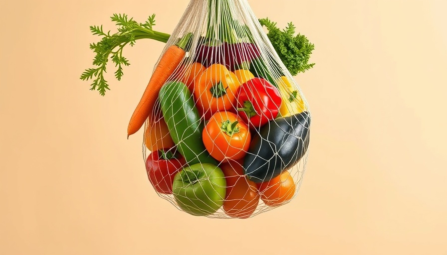 Health and wellness concept with fresh vegetables in a mesh bag.