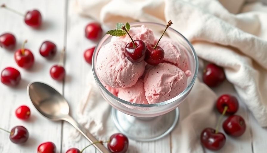 No-churn cherry and star anise cottage cheese ice cream in a glass dish.