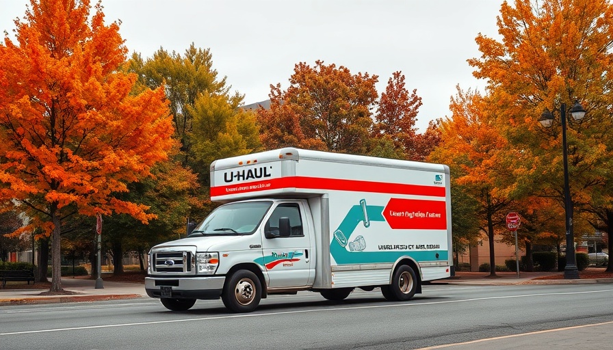 U-Haul truck parked by vibrant autumn trees in urban setting for Dallas business news.