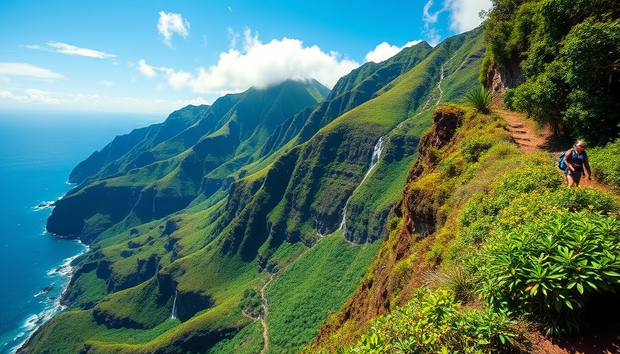 Hikers on Kalalau Trail with steep cliffs, emphasizing hiking safety.