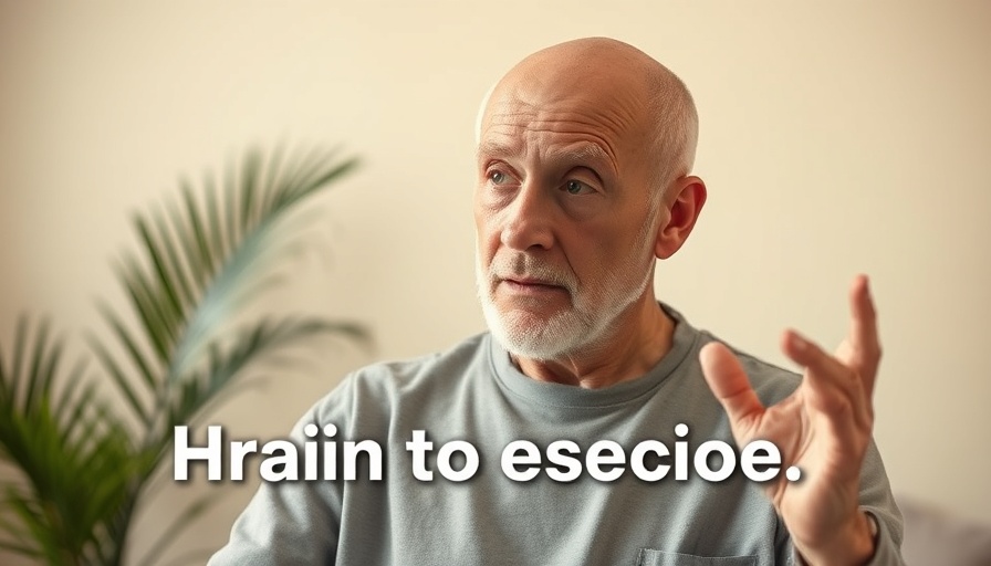 Mental wellness exercise for seniors, man demonstrating brain exercise indoors.