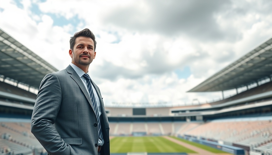Businessman at Houston stadium, showcasing the field in Houston business news.