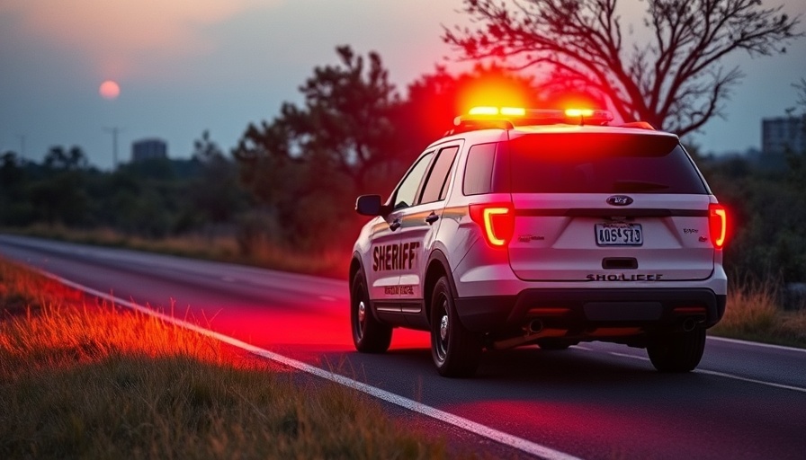 Bexar County Sheriff's SUV with emergency lights during brush fire containment.