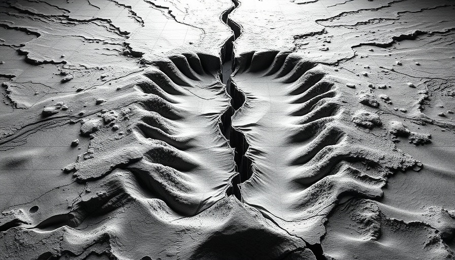 3D rendering of curved fault slip discovery with grid overlay.