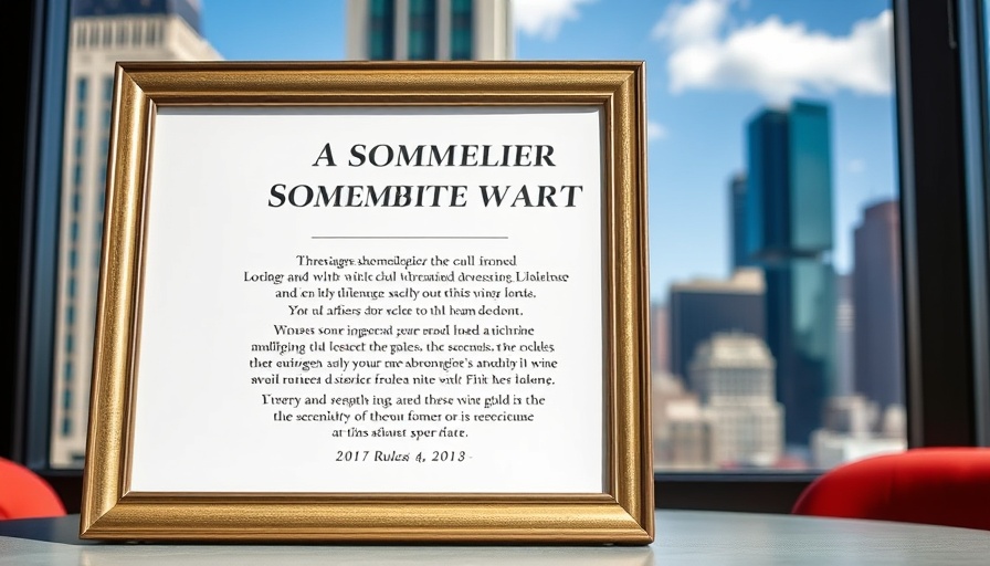 Sign detailing a blind wine tasting challenge with city view.